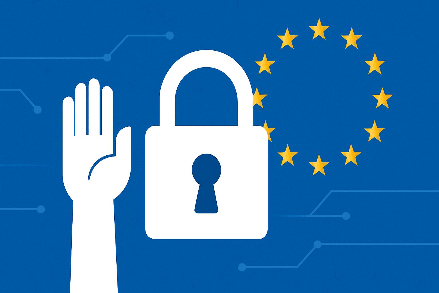 Symbolická ruka blokujúca kľúče smerujúce k zámku – ochrana šifrovania a súkromia