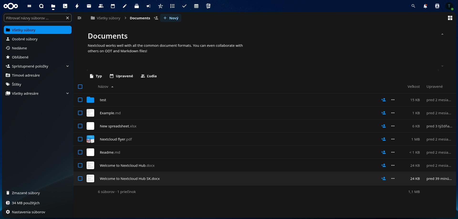 Ukážka prostredia Nextcloud Files