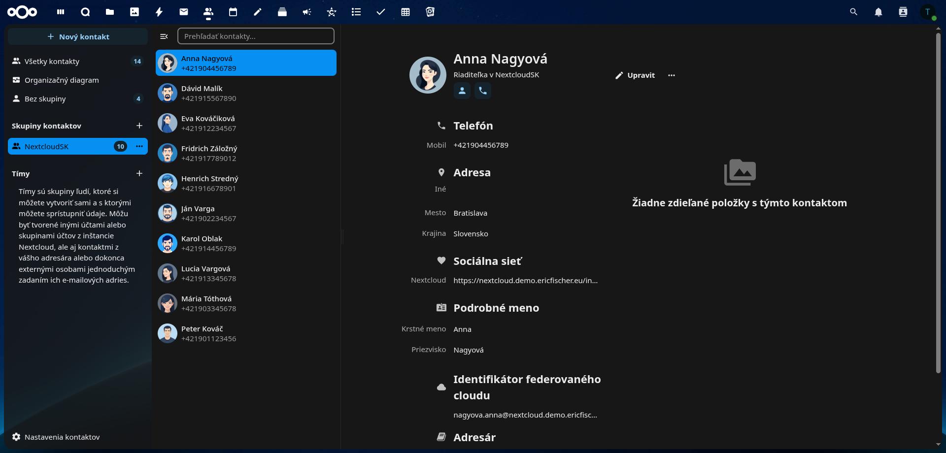 Ukážka prostredia Nextcloud Files